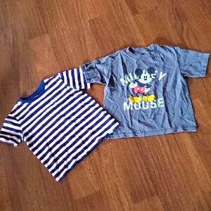 Bundle of 2 Baby GAP Boys Stripes & Disney Mickey Mouse Solid Gray T-Shirts - 4T